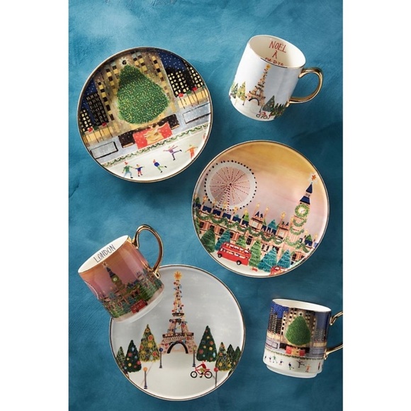 NWT Christmas Time In The City Dessert Plate Paris - Picture 1 of 9